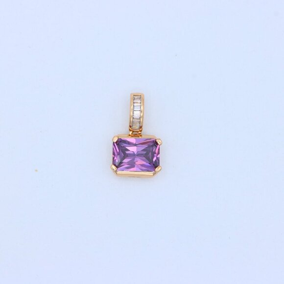 "Elegant Purple Emerald Cut Pendant with Gold Plated Baguette Bail, XPPT1779 - Picture 9 of 13